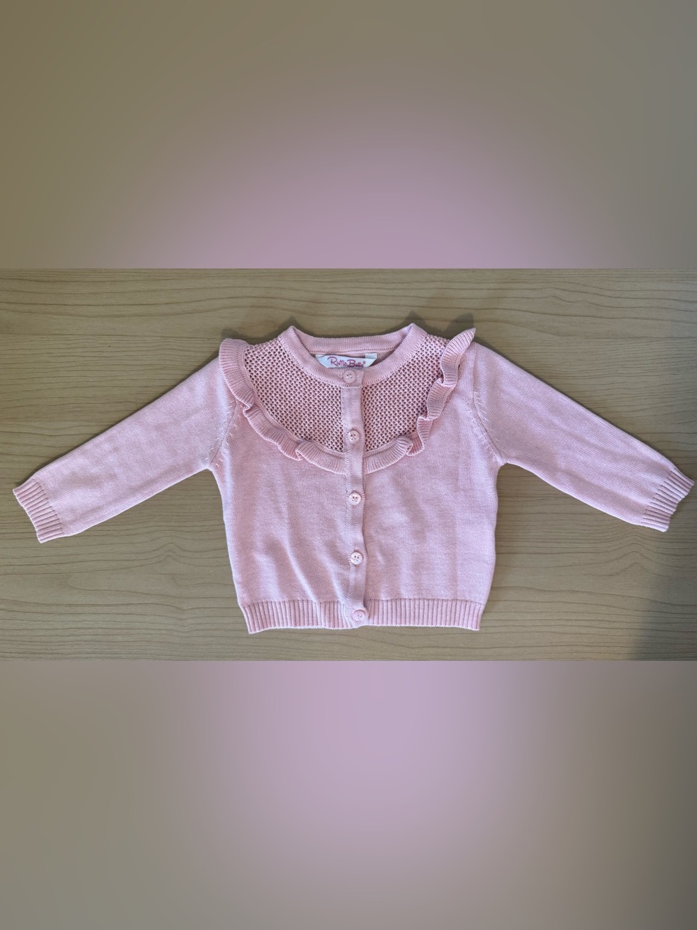 Ruffle Butts Light Pink Ruffle-Trim Knit Cardigan